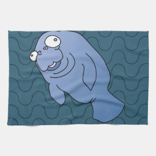 Cute Manatee Hugger Cartoon Animal Tea Towel