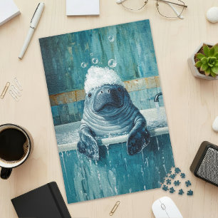 Cute Manatee in Bubble Bath Jigsaw Puzzle