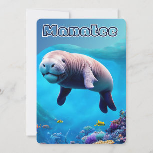 Cute Manatee in deep ocean, Florida, Postcard