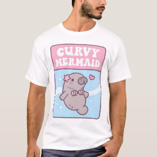 Cute Manatee In Seashell Bikini Curvy Mermaid Funn T-Shirt