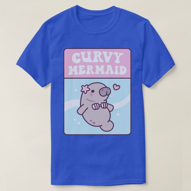 Cute Manatee In Seashell Bikini Curvy Mermaid Funn T-Shirt (Design Front)