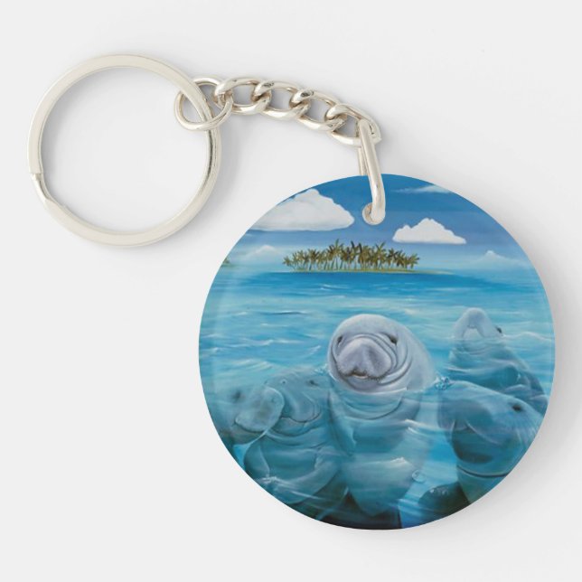 Cute Manatee Key Chain Round (Front)