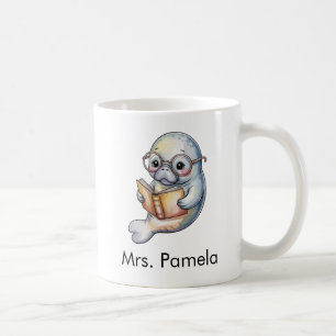 Cute Manatee Reading a Book Custom Coffee Mug