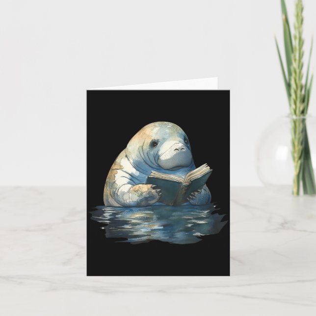 Cute Manatee Reading Book Bookworm Readers Manatee Card (Front)