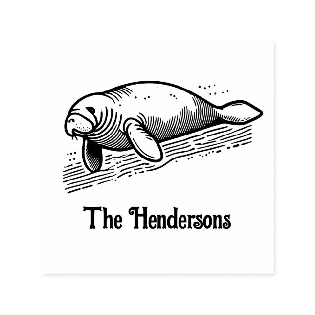 Cute Manatee Sea Cow #3 Family Name Self-inking Stamp (Design)