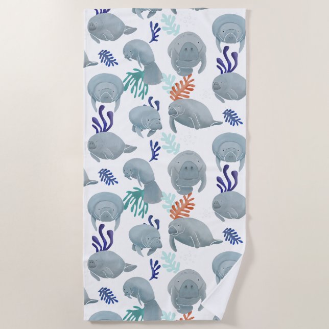 Cute Manatees With Bubbles Pattern  Beach Towel (Front)