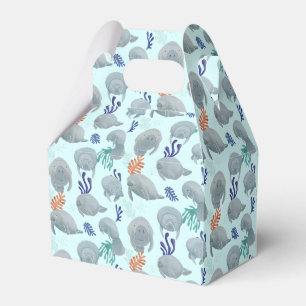 Cute Manatees With Bubbles Pattern - Light Blue Favour Box