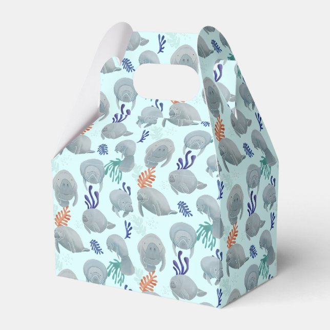 Cute Manatees With Bubbles Pattern - Light Blue Favour Box (Front Side)