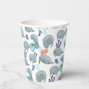 Cute Manatees With Bubbles Pattern Paper Cups
