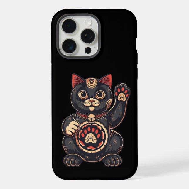 cute Maneki Neko cat print drawn Japanese iPhone Case (Back)