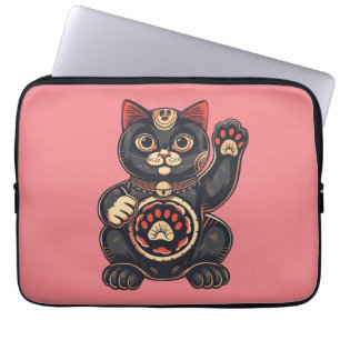 cute Maneki Neko cat print drawn Japanese Laptop Sleeve