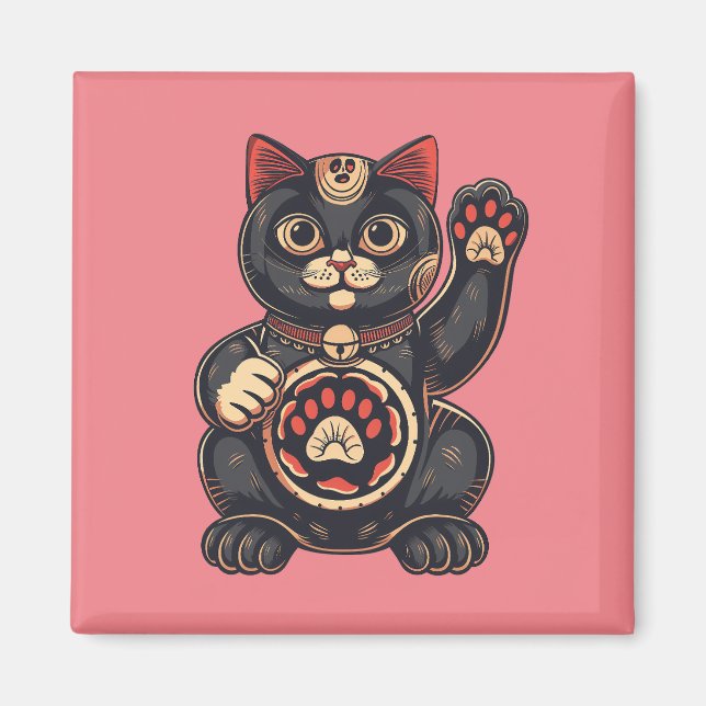  cute Maneki Neko cat print drawn Japanese  Magnet (Front)