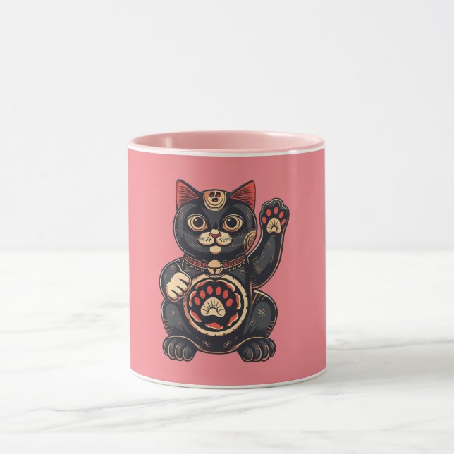  cute Maneki Neko cat print drawn Japanese  Mug (Center)