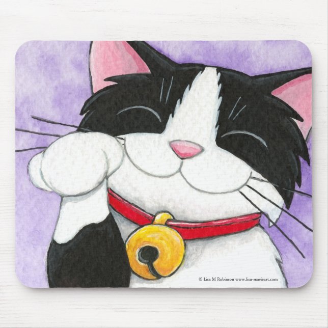 Cute Maneki Neko Lucky Tuxedo Cat Mousepads (Front)
