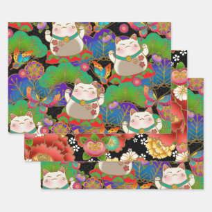 Cute maneki neko wrapping paper sheet