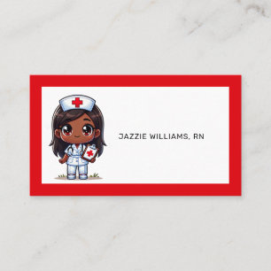 Cute Manga Black Nurse Brown Hair and Eyes Custom Business Card