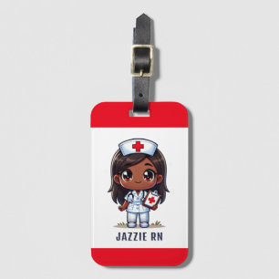 Cute Manga Black Nurse Brown Hair and Eyes Custom Luggage Tag