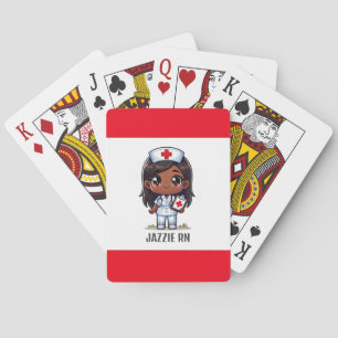 Cute Manga Black Nurse Brown Hair and Eyes Custom Playing Cards