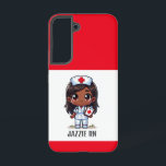 Cute Manga Black Nurse Brown Hair and Eyes Custom Samsung Galaxy Case<br><div class="desc">This phone case for nurses features a cute Manga Black nurse with brown hair and brown eyes wearing a nurses cap and outfit with a name to personalise and red borders. Perfect for a nurse or nursing school graduate. Image generated with AI.</div>