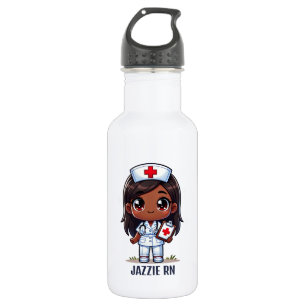 Cute Manga Black Nurse Brown Hair Personalised 532 Ml Water Bottle
