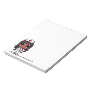 Cute Manga Black Nurse Brunette Brown Eyes Custom Notepad