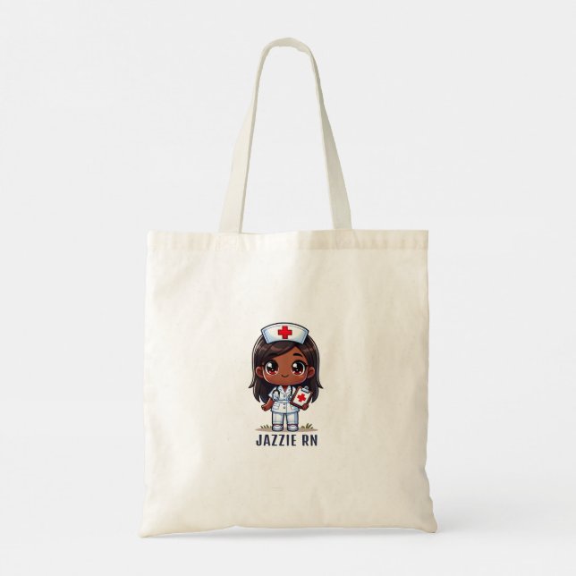 Cute Manga Black Nurse Caricature Custom Tote Bag (Back)
