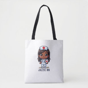 Cute Manga Black Nurse Caricature Personalised Tote Bag