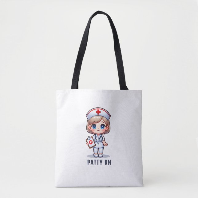 Cute Manga Blonde Nurse Caricature Personalised Tote Bag (Front)
