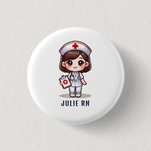 Cute Manga Brunette Nurse Caricature Personalised 3 Cm Round Badge
