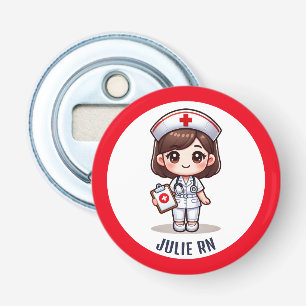 Cute Manga Brunette Nurse Caricature Personalised Bottle Opener