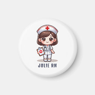 Cute Manga Brunette Nurse Caricature Personalised Magnet