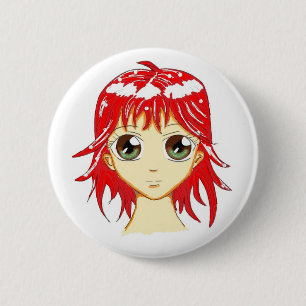 Cute Manga Girl Button