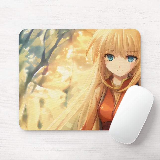 Cute Manga Girl In The Nature Waifu Kawaï Anime Mouse Mat (With Mouse)