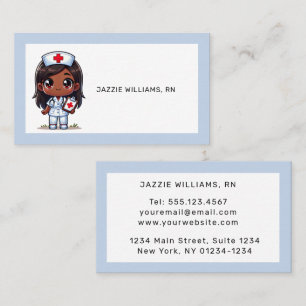 Cute Manga Nurse Brown Hair Eyes Blue Frame Business Card