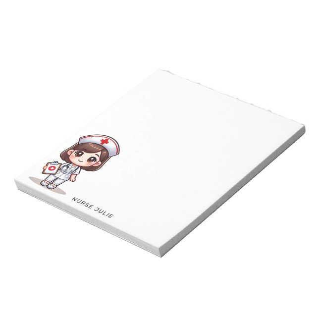 Cute Manga Nurse Brunette Brown Eyes Custom Notepad (Rotated)