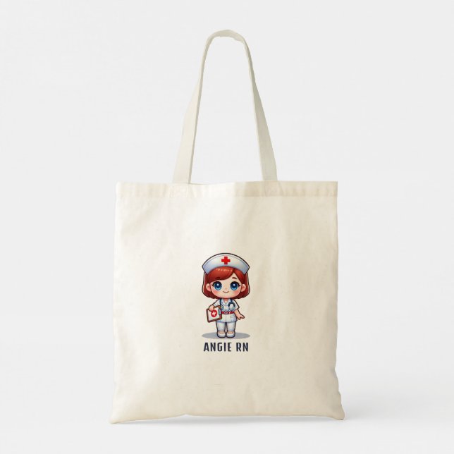 Cute Manga Nurse Red Hair Caricature Custom Tote Bag (Back)