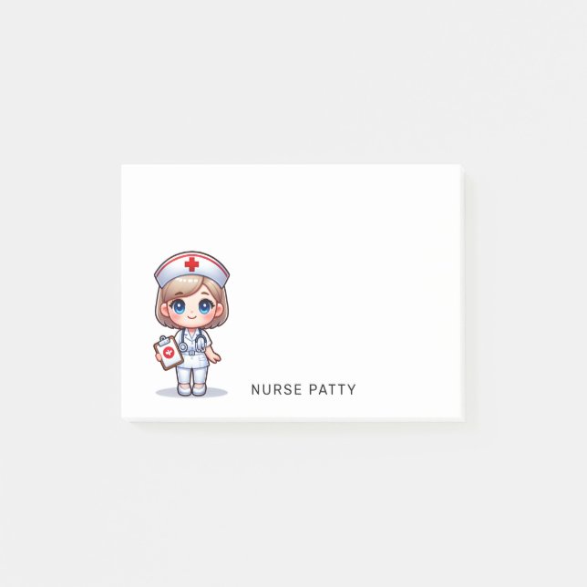 Cute Manga Nurse with Blonde Hair Blue Eyes 4x3 Post-it Notes (Front)