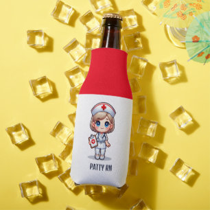 Cute Manga Nurse with Blonde Hair Blue Eyes Custom Bottle Cooler