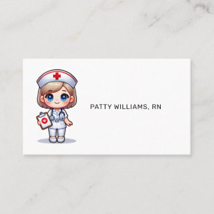 Cute Manga Nurse with Blonde Hair Blue Eyes Custom Business Card