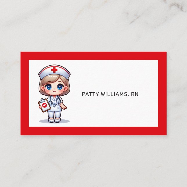 Cute Manga Nurse with Blonde Hair Blue Eyes Custom Business Card (Front)