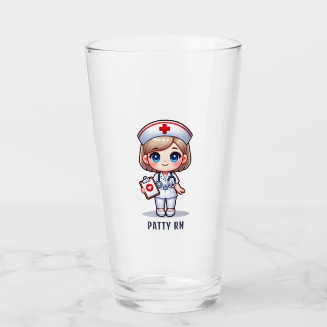 Cute Manga Nurse with Blonde Hair Blue Eyes Custom Glass (Front)
