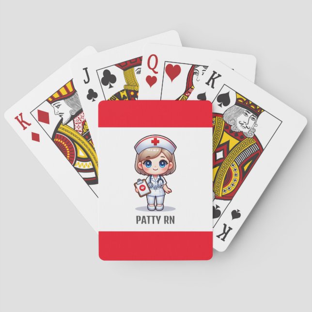 Cute Manga Nurse with Blonde Hair Blue Eyes Custom Playing Cards (Back)