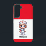 Cute Manga Nurse with Blonde Hair Blue Eyes Custom Samsung Galaxy Case<br><div class="desc">This phone case for nurses features a cute Manga nurse wearing a nurses cap and outfit with a name to personalise and red borders. Perfect for a nurse or nursing school graduate. Image generated with AI.</div>