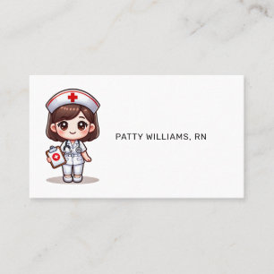 Cute Manga Nurse with Brown Hair Brown Eyes Custom Business Card