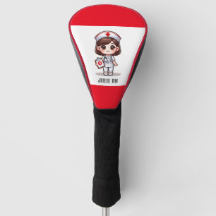 Cute Manga Nurse with Brown Hair Brown Eyes Custom Golf Head Cover