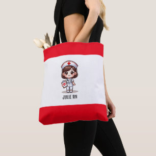 Cute Manga Nurse with Brown Hair Brown Eyes Custom Tote Bag