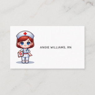 Cute Manga Nurse with Red Hair Blue Eyes Custom Business Card