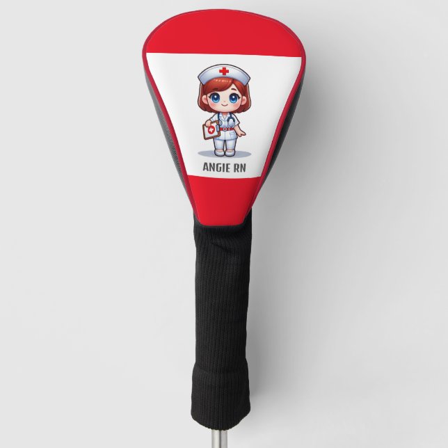 Cute Manga Nurse with Red Hair Blue Eyes Custom Golf Head Cover (Front)