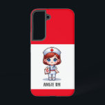Cute Manga Nurse with Red Hair Blue Eyes Custom Samsung Galaxy Case<br><div class="desc">This phone case for nurses features a cute Manga nurse with red hair and blue eyes wearing a nurses cap and outfit with a name to personalise and red borders. Perfect for a nurse or nursing school graduate. Image generated with AI.</div>
