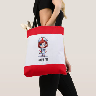 Cute Manga Nurse with Red Hair Blue Eyes Custom Tote Bag